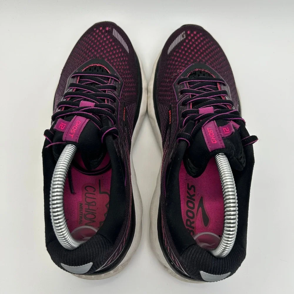 Brooks Ghost 12 Running Shoes Womens 7.5 Black Purple Pink Neutral 1203051B063